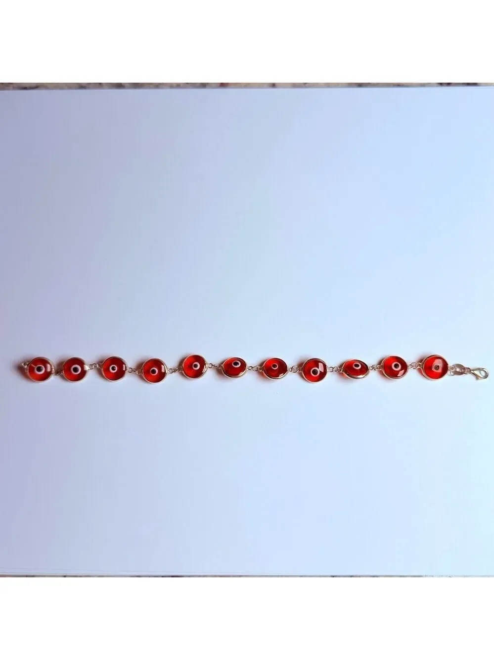 Evil Eye Amulet Orange Amber Glass Sterling Silver 925 Protection Bracelet